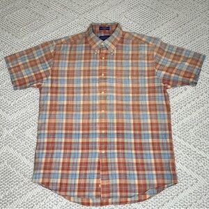 Pendleton Shirt Short Sleeve Button Down Plaid 100% Cotton Oceanside Size L